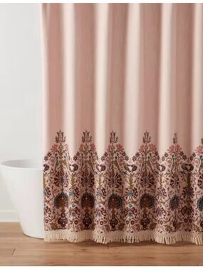 Threshold Blush Pink Boho Shower Curtain with Fringe